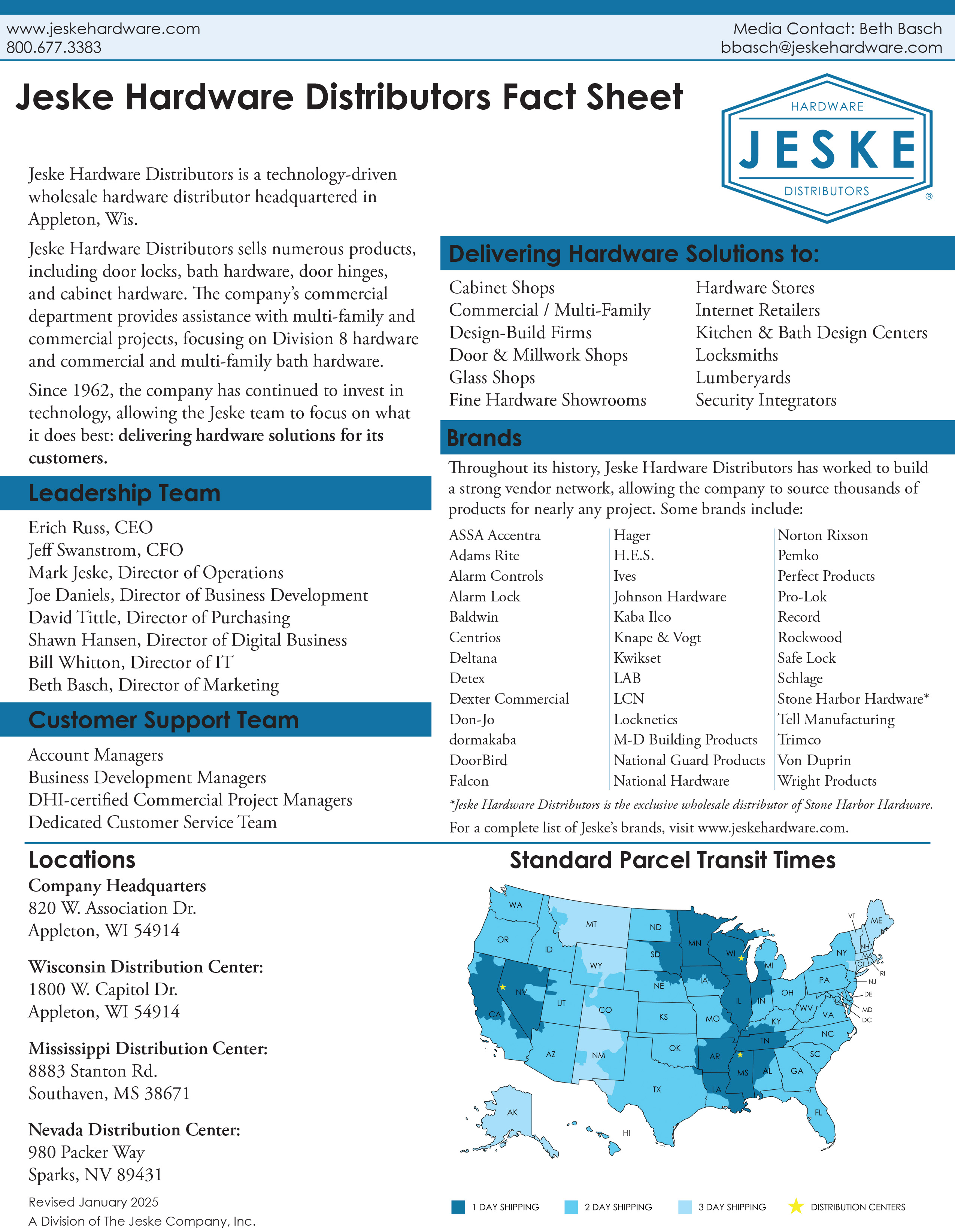 Jeske Hardware Distributors fact sheet