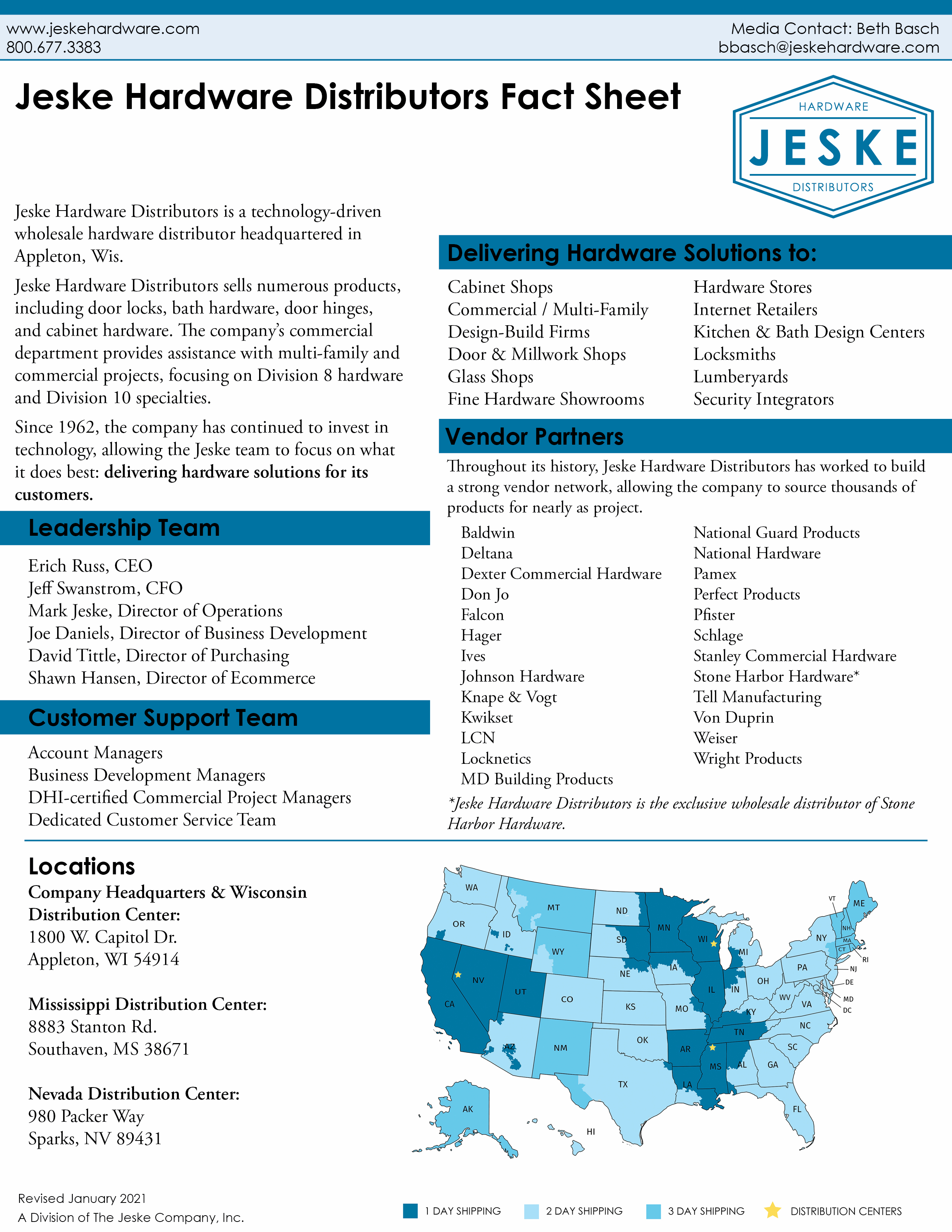 Jeske Hardware Distributors fact sheet